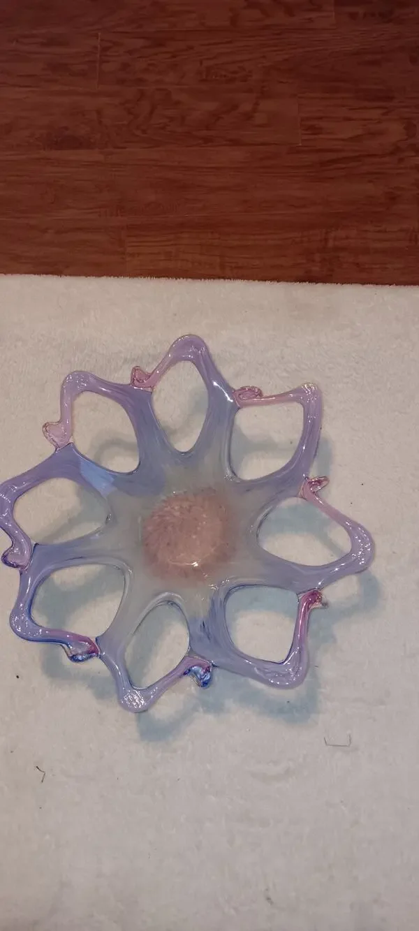 Vintage Murano Art Glass Stretched Star Bowl Candy Dish 10” Multi Color, Italy.